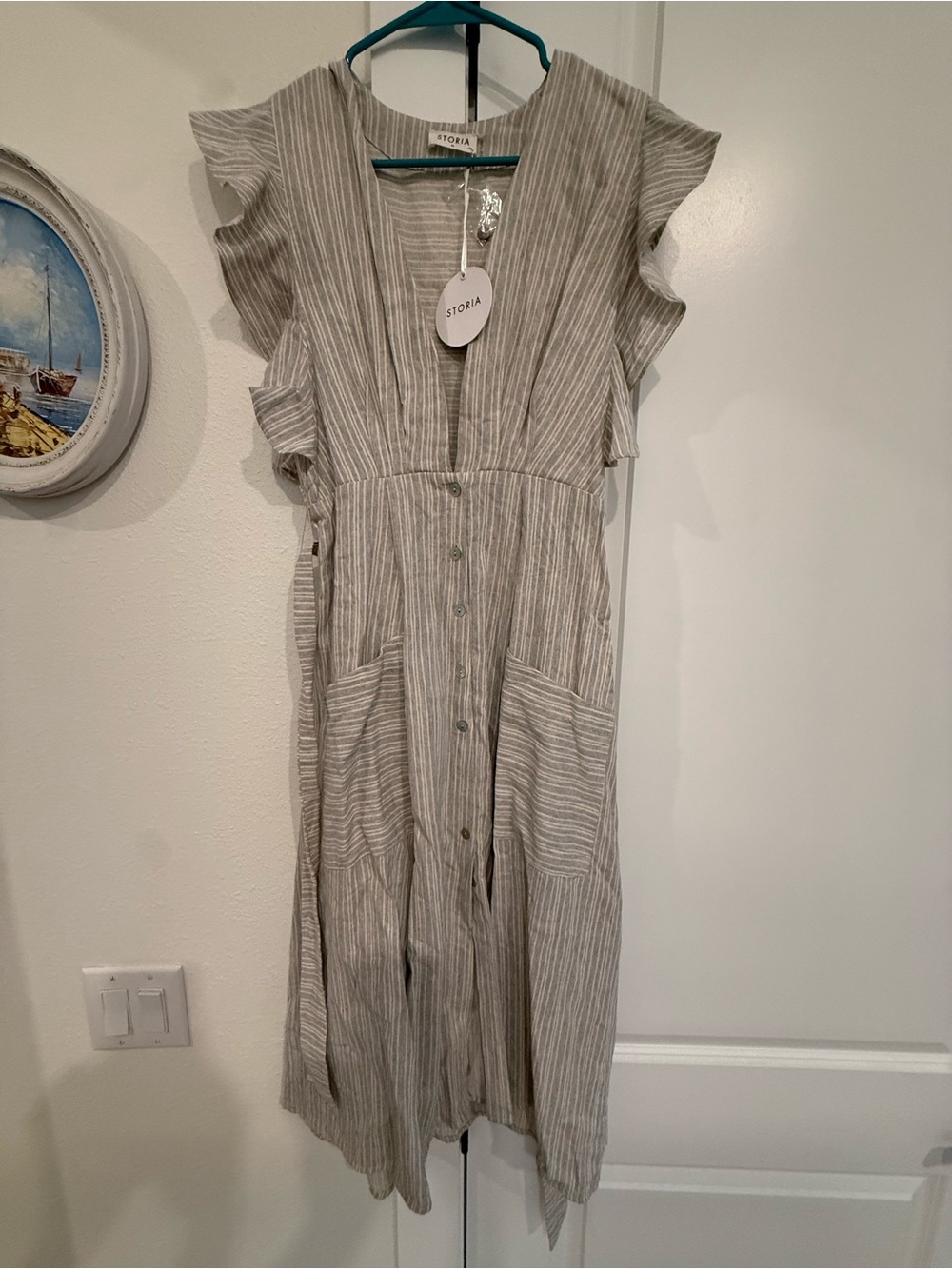 NWTRed Dress Boutique Striped Button-Front Midi Dress in Gray and White